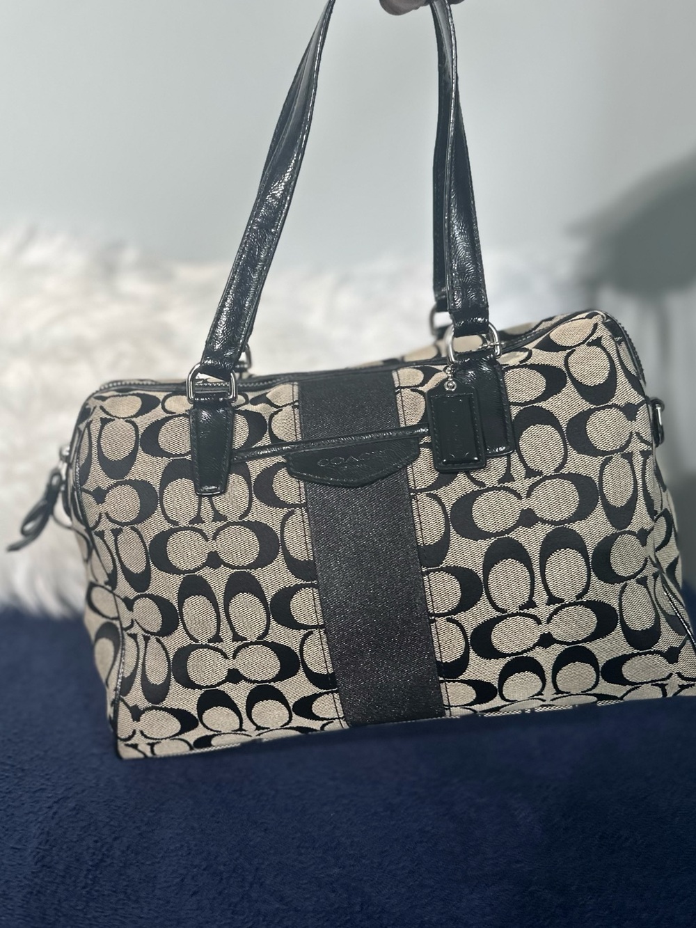 Coach Black and Tan Signature Satchel
